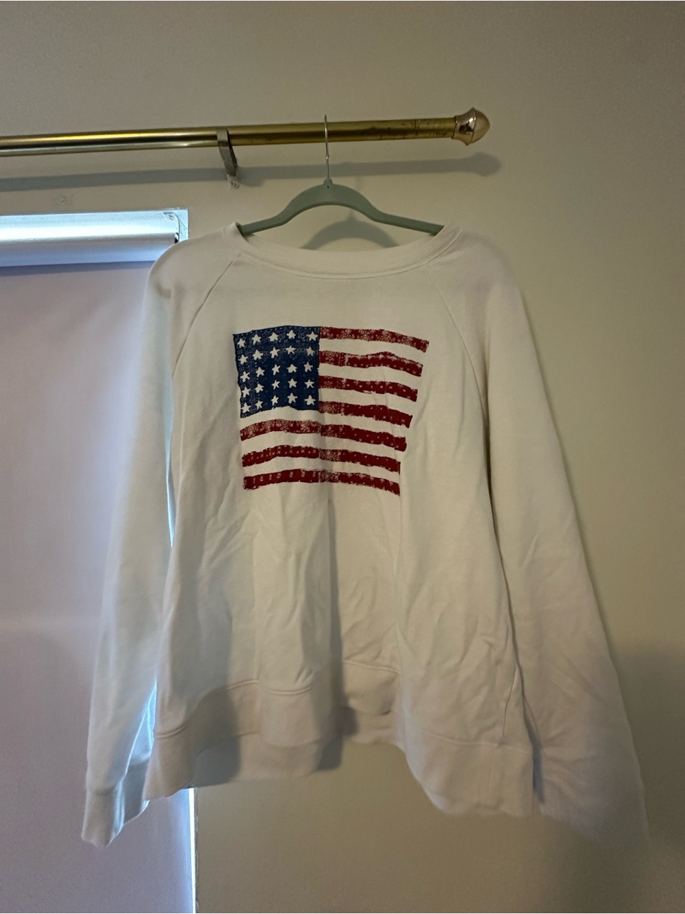 Lucky Brand White Crewneck Sweatshirt with American Flag